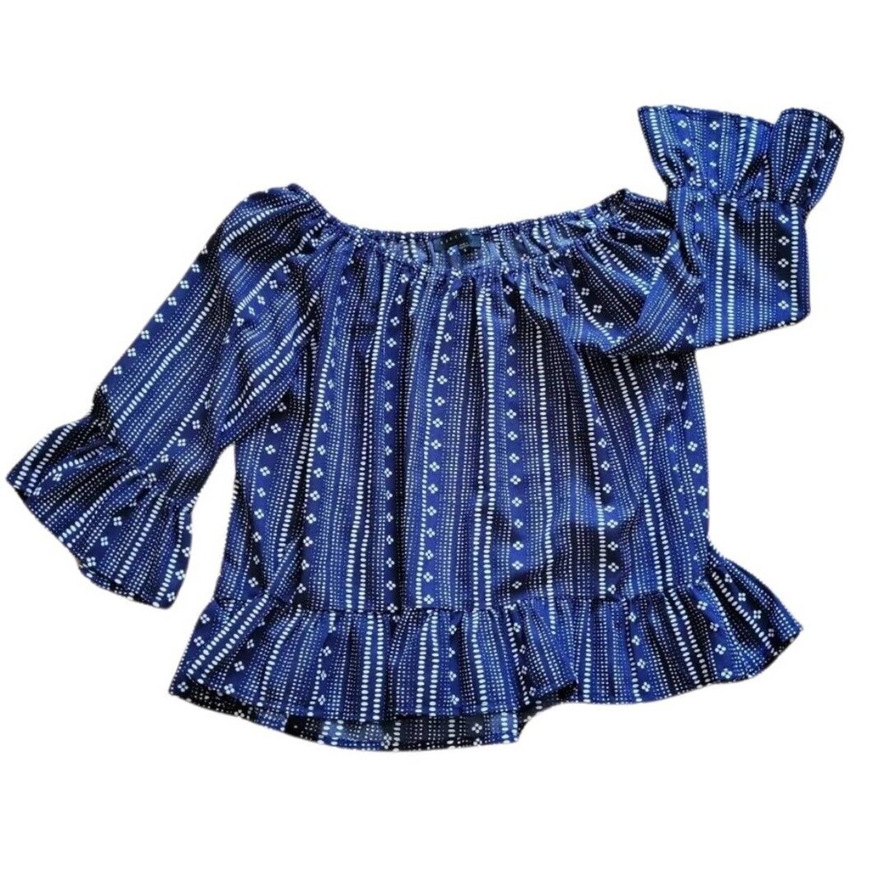 Sanctuary Shirt Womens Small Cobalt Blue Off Shoulder With 3/4 Length Sleeves